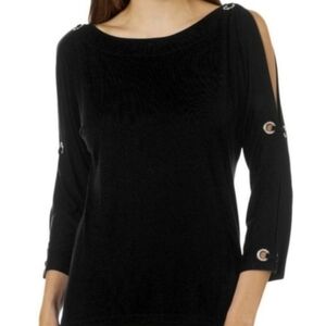 Dresst Top Cable & Gage Dressy Black knit top Crystal Rhinestones Valentines